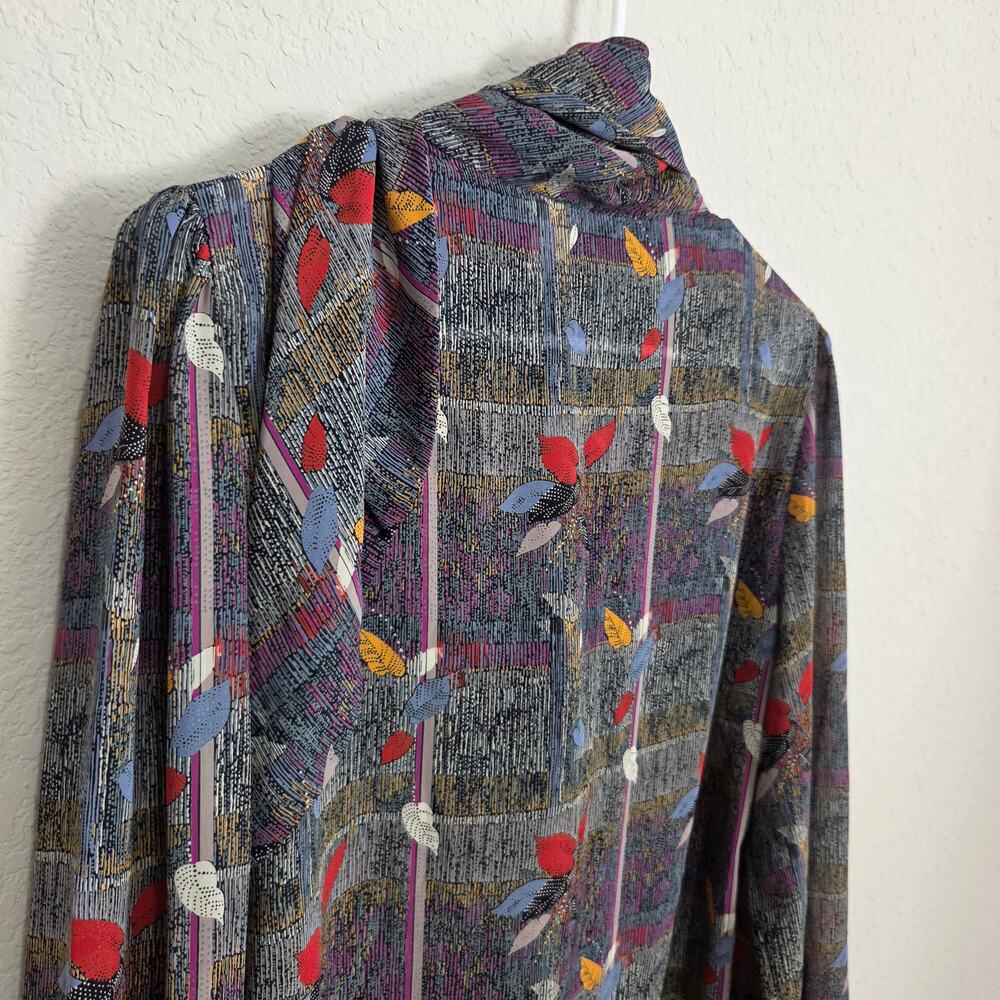 Vintage 80s Blouse Alexandria Womens Large Office Dressy Puff Shoulder Cowl Neck - Picture 14 of 15